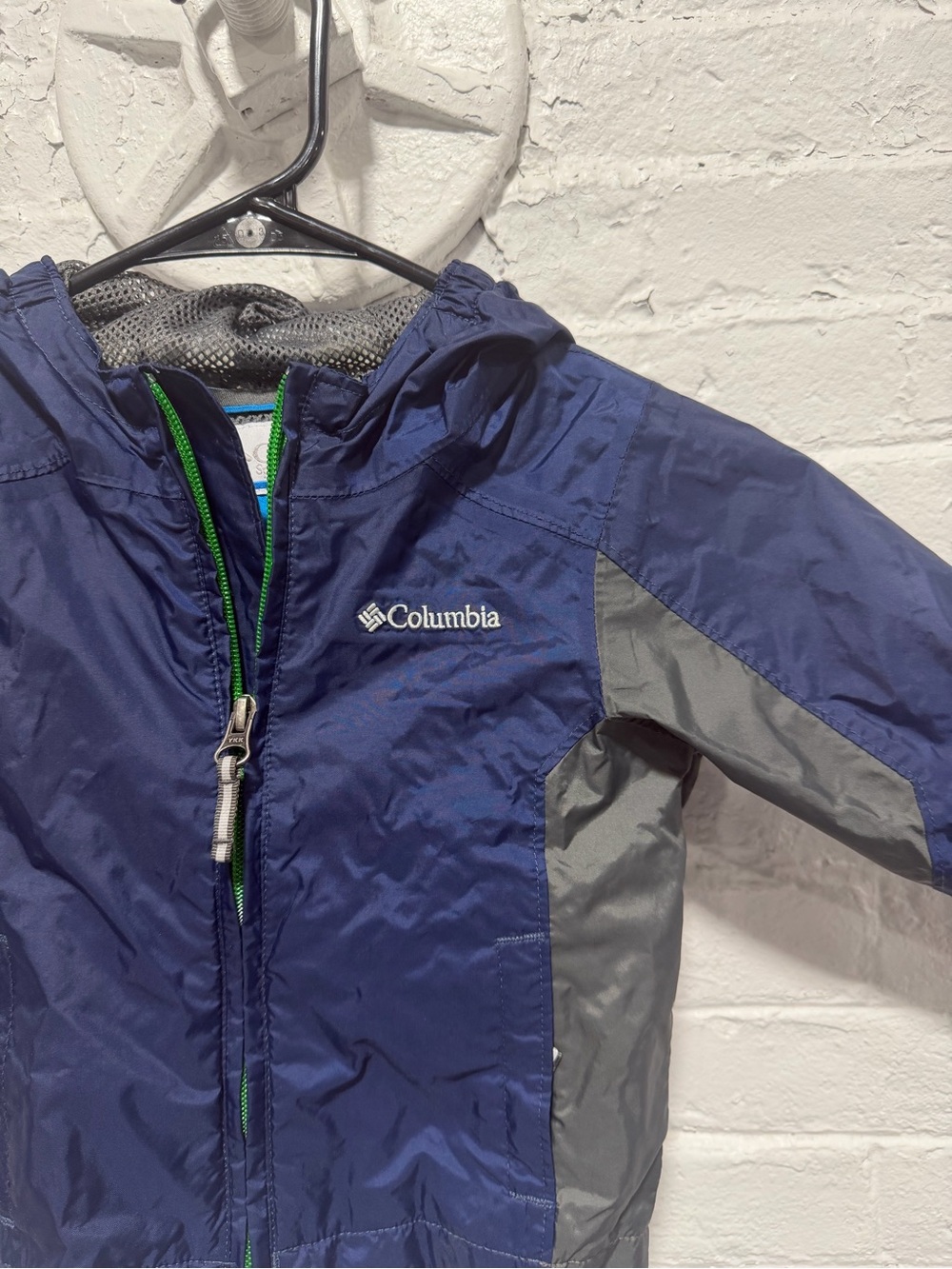 Columbia Kids Navy and Gray Rain Jacket with Green Trim